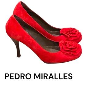 Authentic Pedro Miralles designer red suede leather pumps heels Sz 8